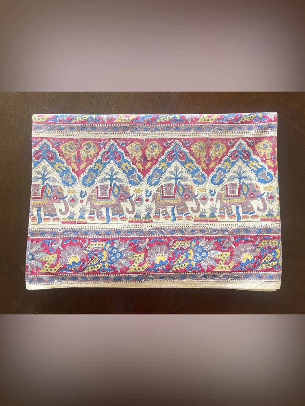 Vintage Indian Imports Tablecloth Block Print W Elephants Boho Hippie Chic 52x72